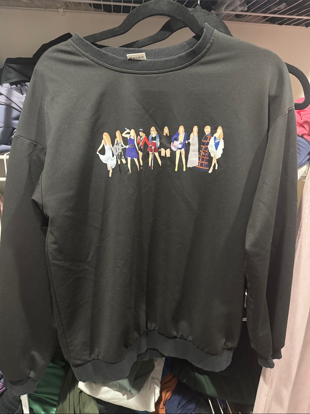 Taylor Swift Eras-Black Crewneck thin Sweatshirt with Colorful Fashion Girl- S